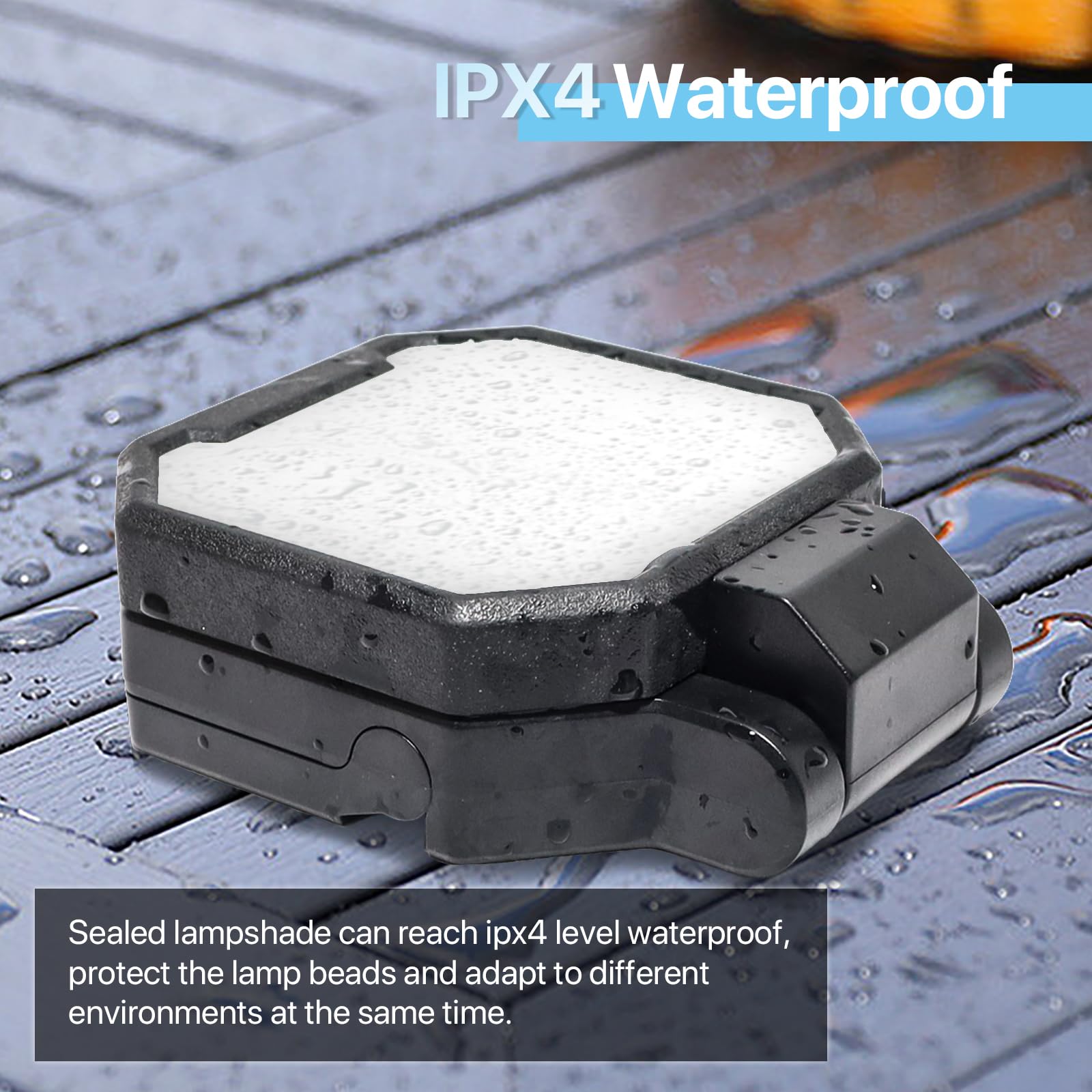 HYPERLITE IPX4 waterproof work light for damp job sites.