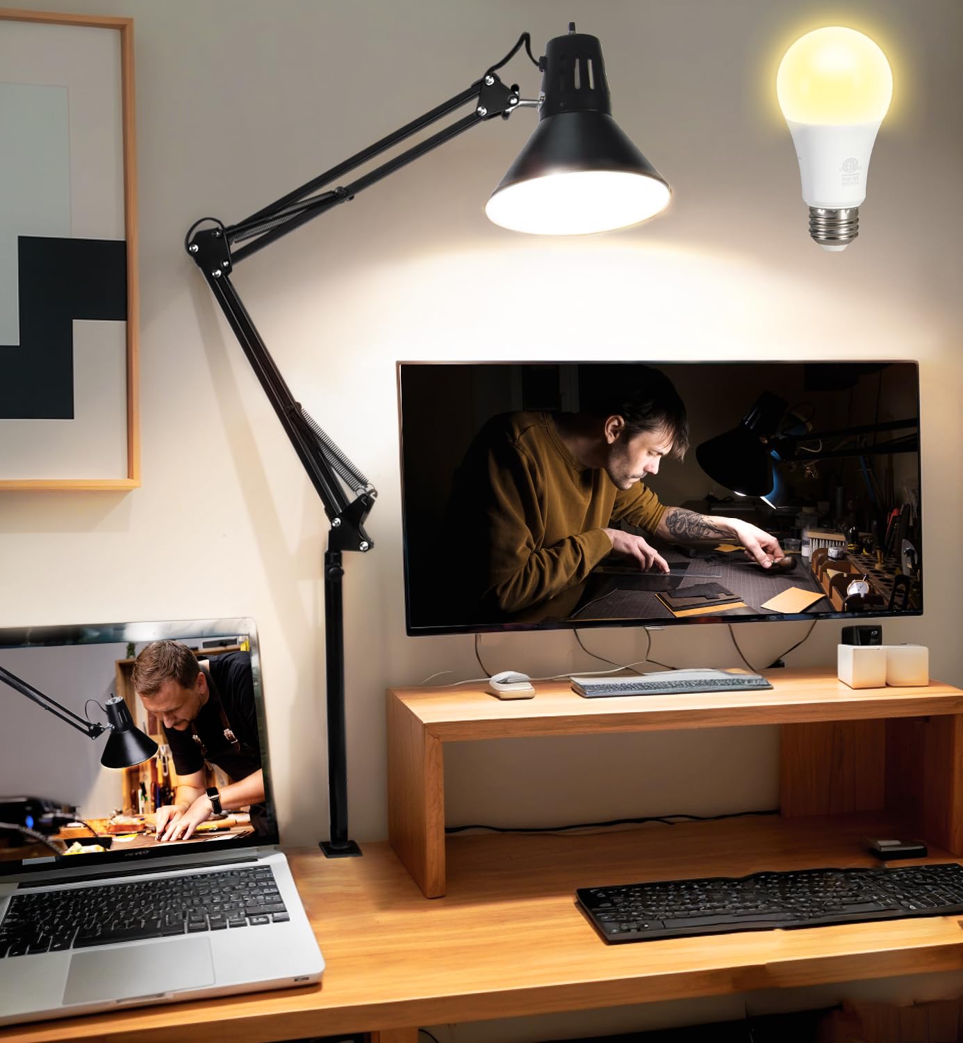 Hypool desk lamp with extra-long swing arm for flexible lighting across a large workspace