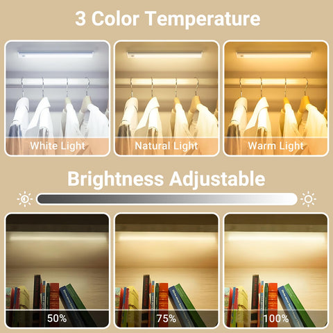 Hyrion LED lights show three color temperatures for task lighting and ambiance.