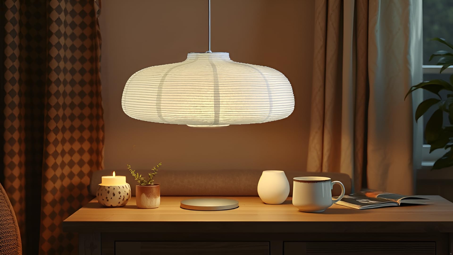Hytsoeee pumpkin shape paper lampshade enhances artistic room lighting