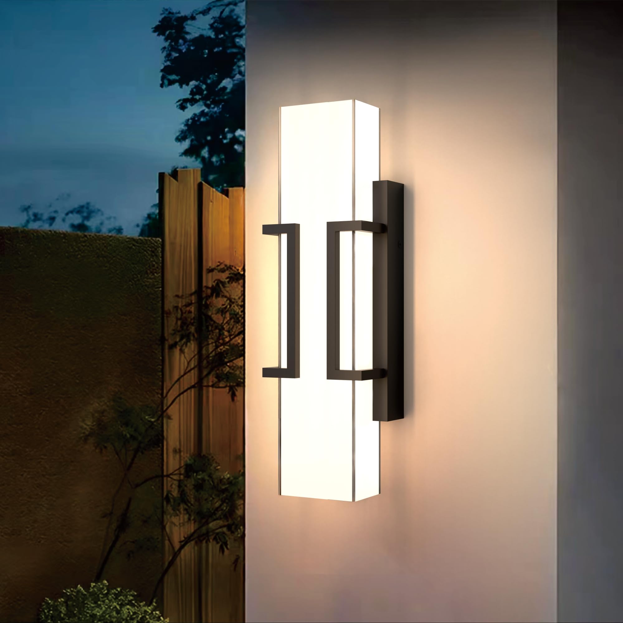 Hyunbae LED wall sconce 16-inch outdoor light with four-direction illumination for entrances.