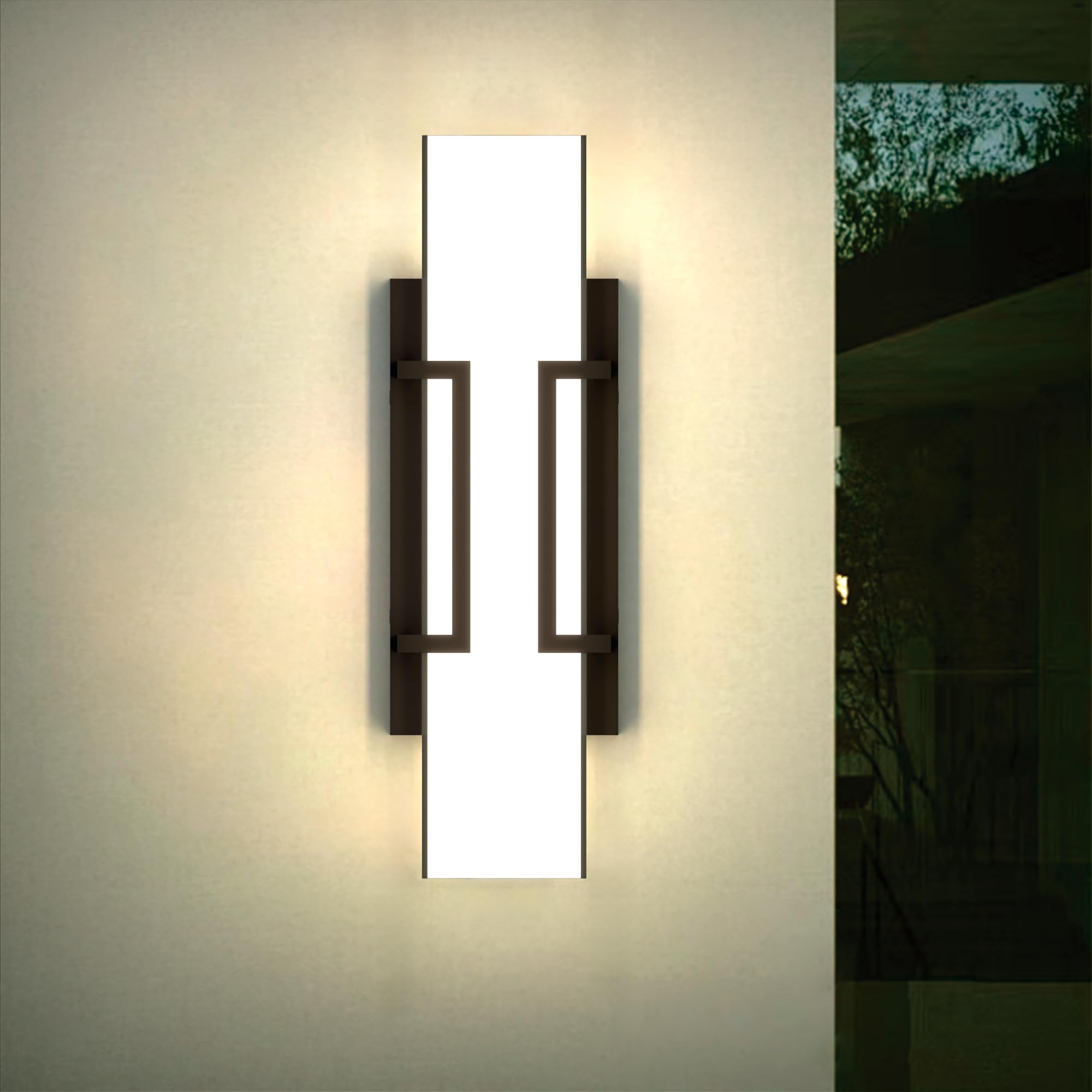 Hyunbae wall sconce rectangular frame milky glass provides soft, diffused glow for porches.