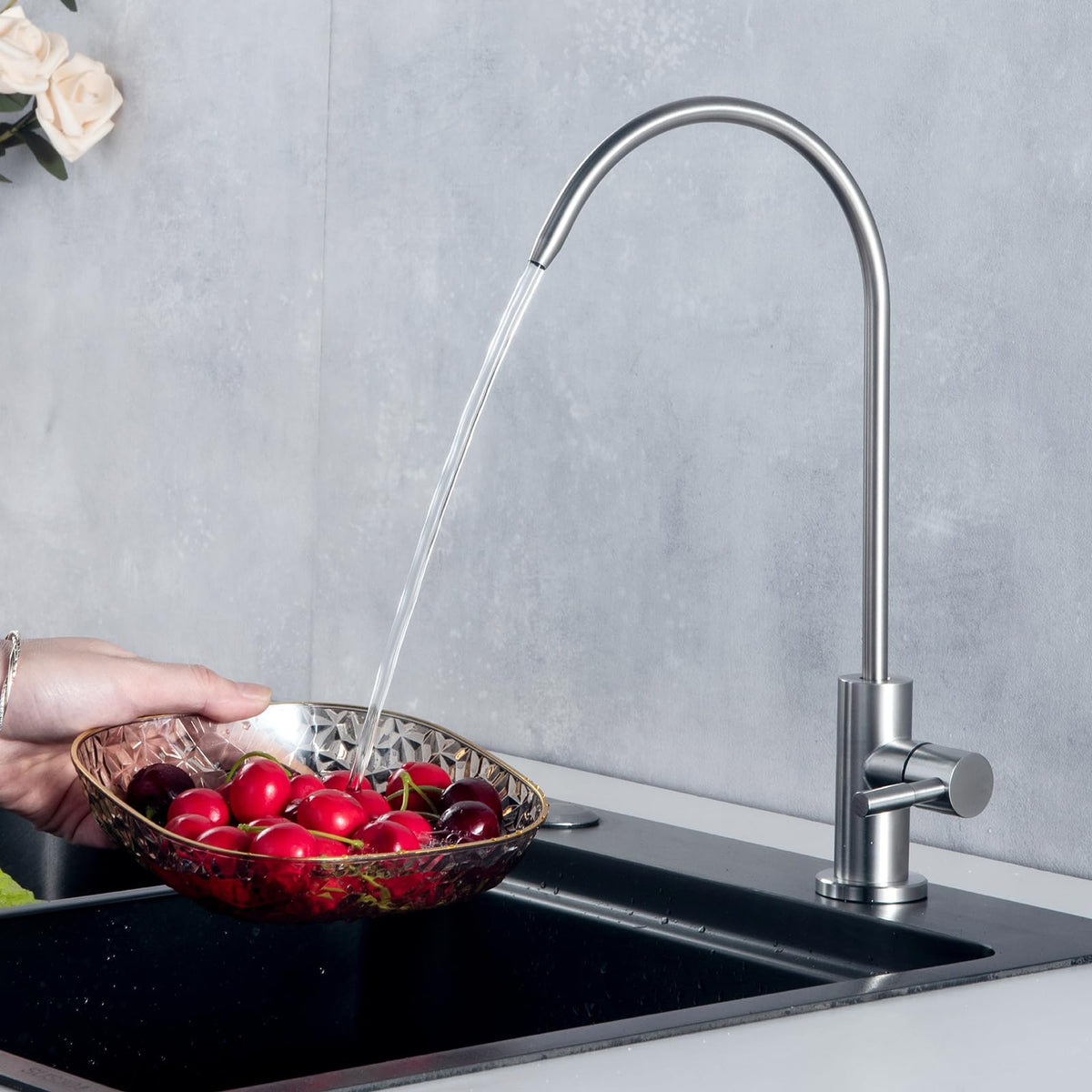 Hyvesan RO faucet with brushed nickel finish, wobble-proof base for stable mounting.