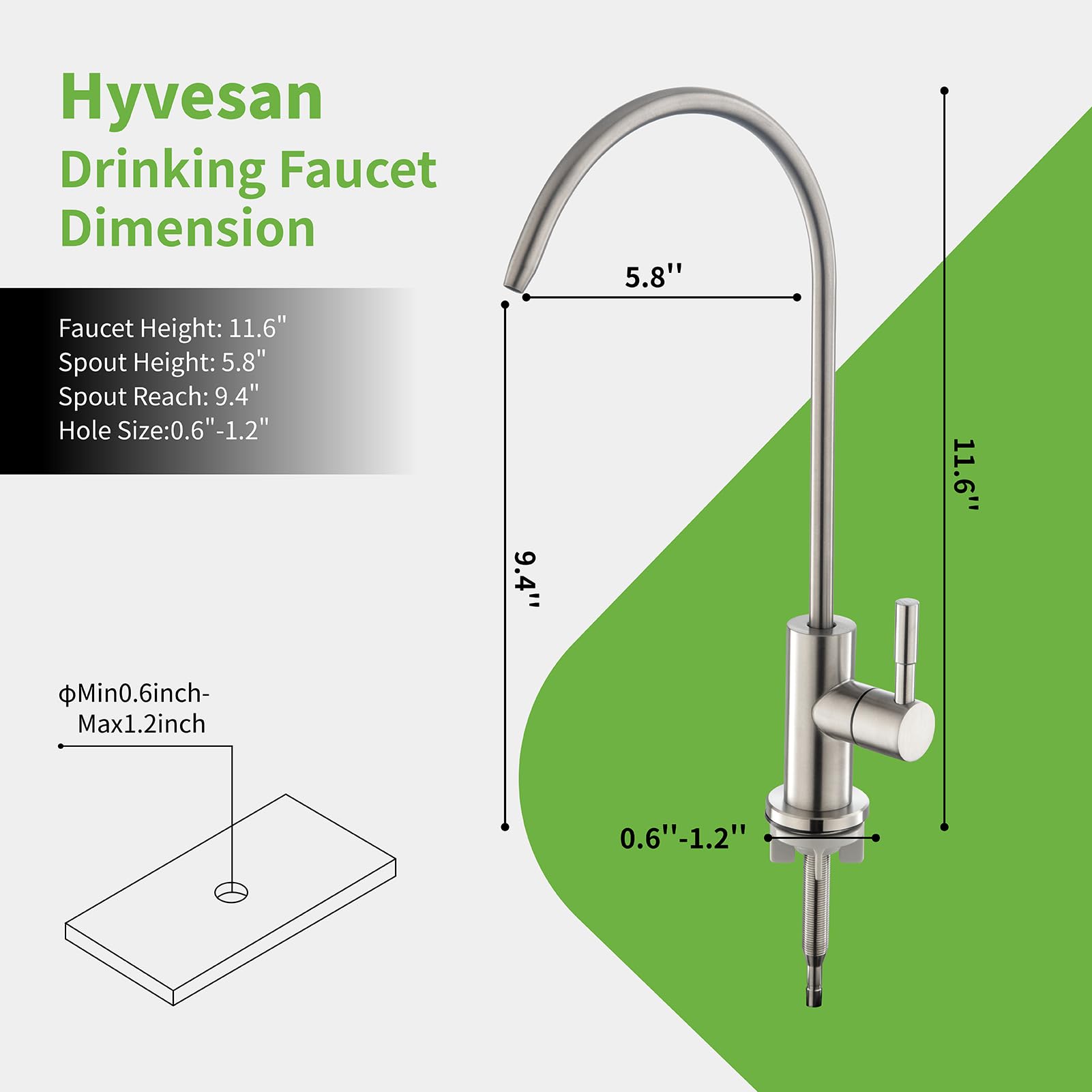 Hyvesan RO faucet showing extended screw stem for varied countertop thickness.