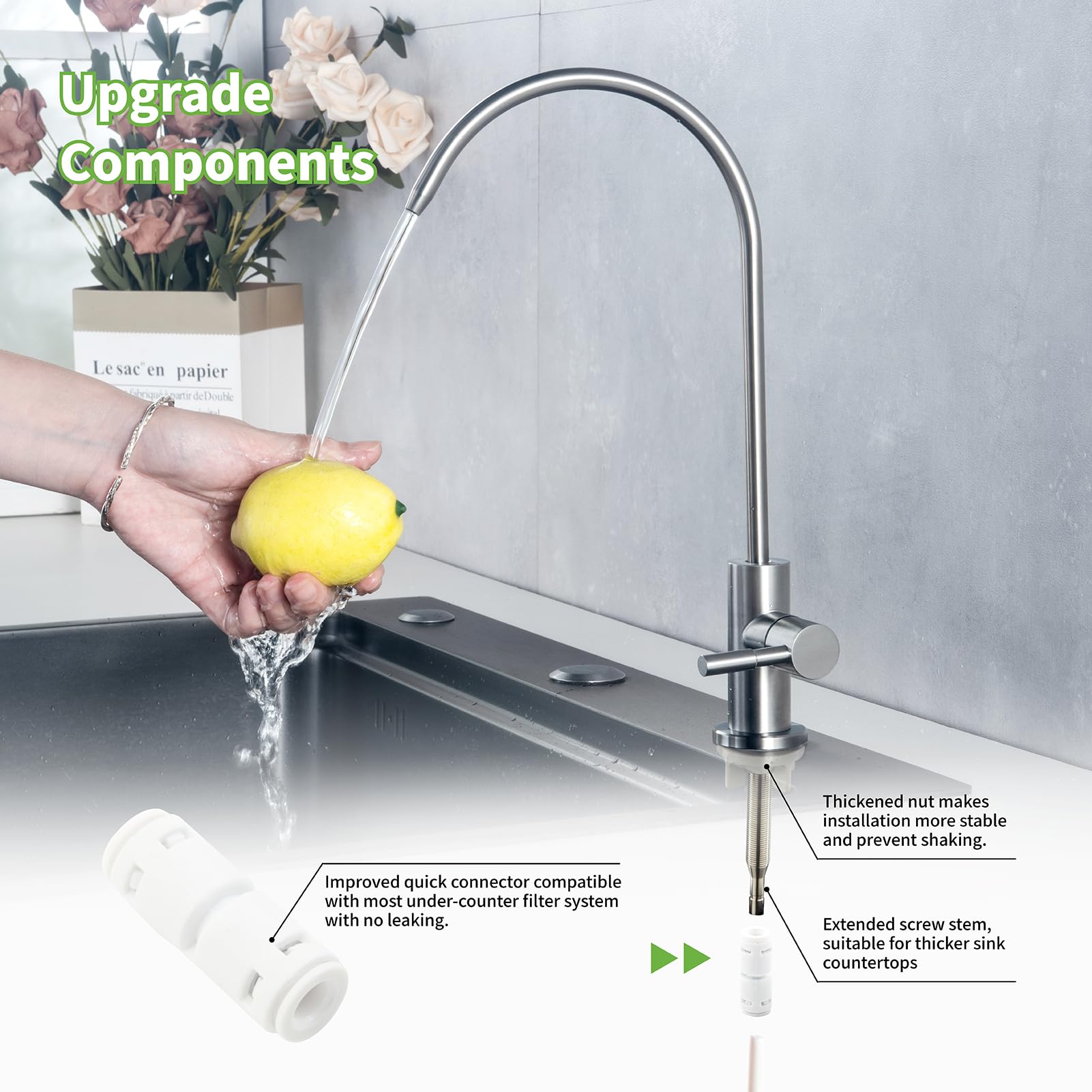 Hyvesan RO faucet quick-connect adapters in three sizes for easy setup.