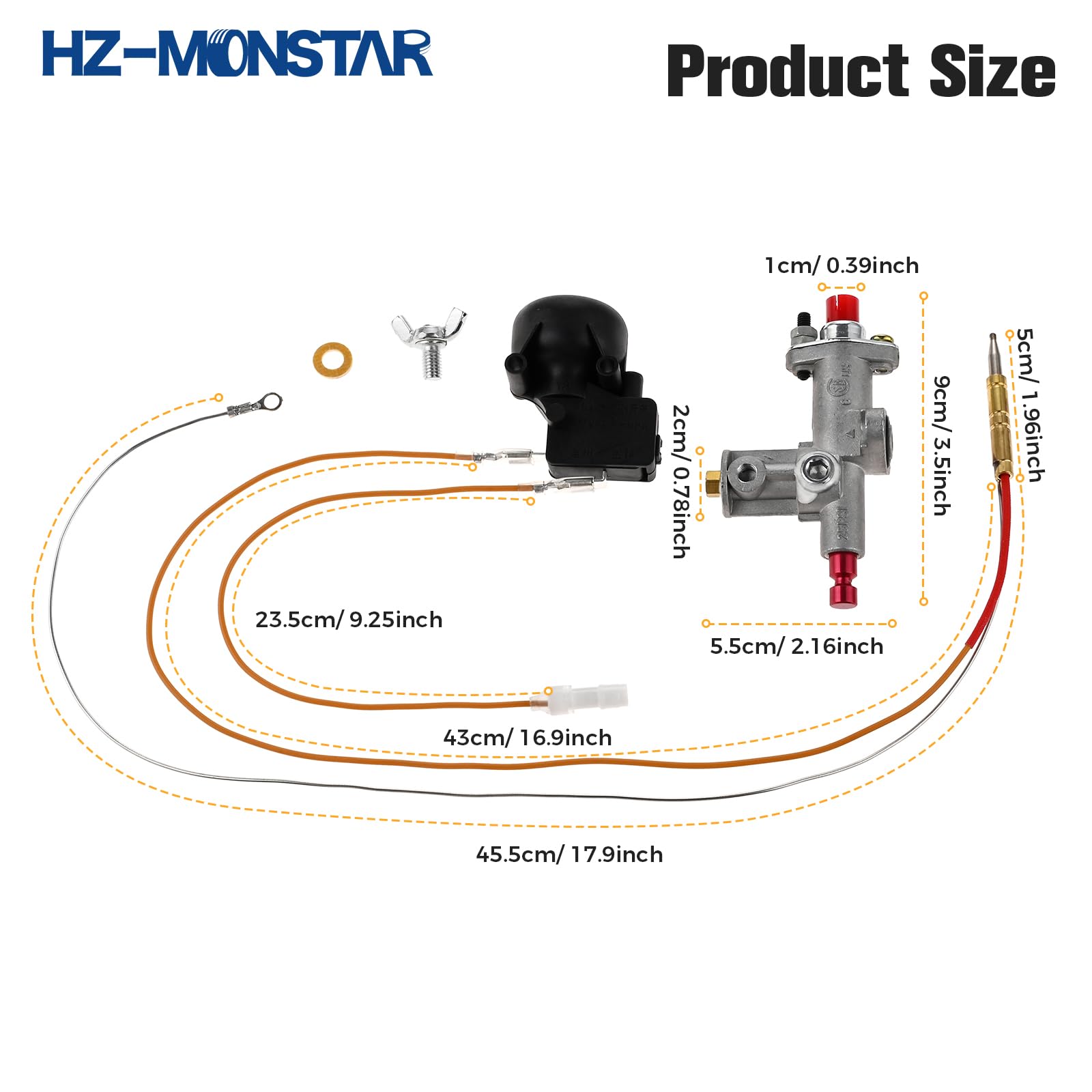 HZ-MONSTAR solid copper brass thermocouple showing 20-inch lead