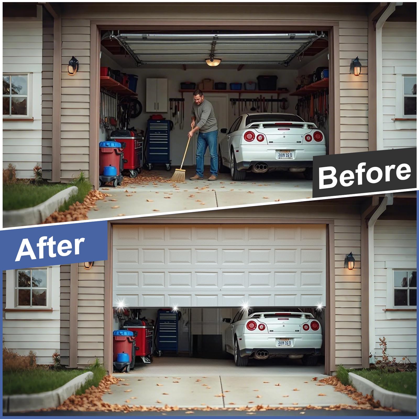 Noise-dampening hollow design reduces street vibrations near the garage.