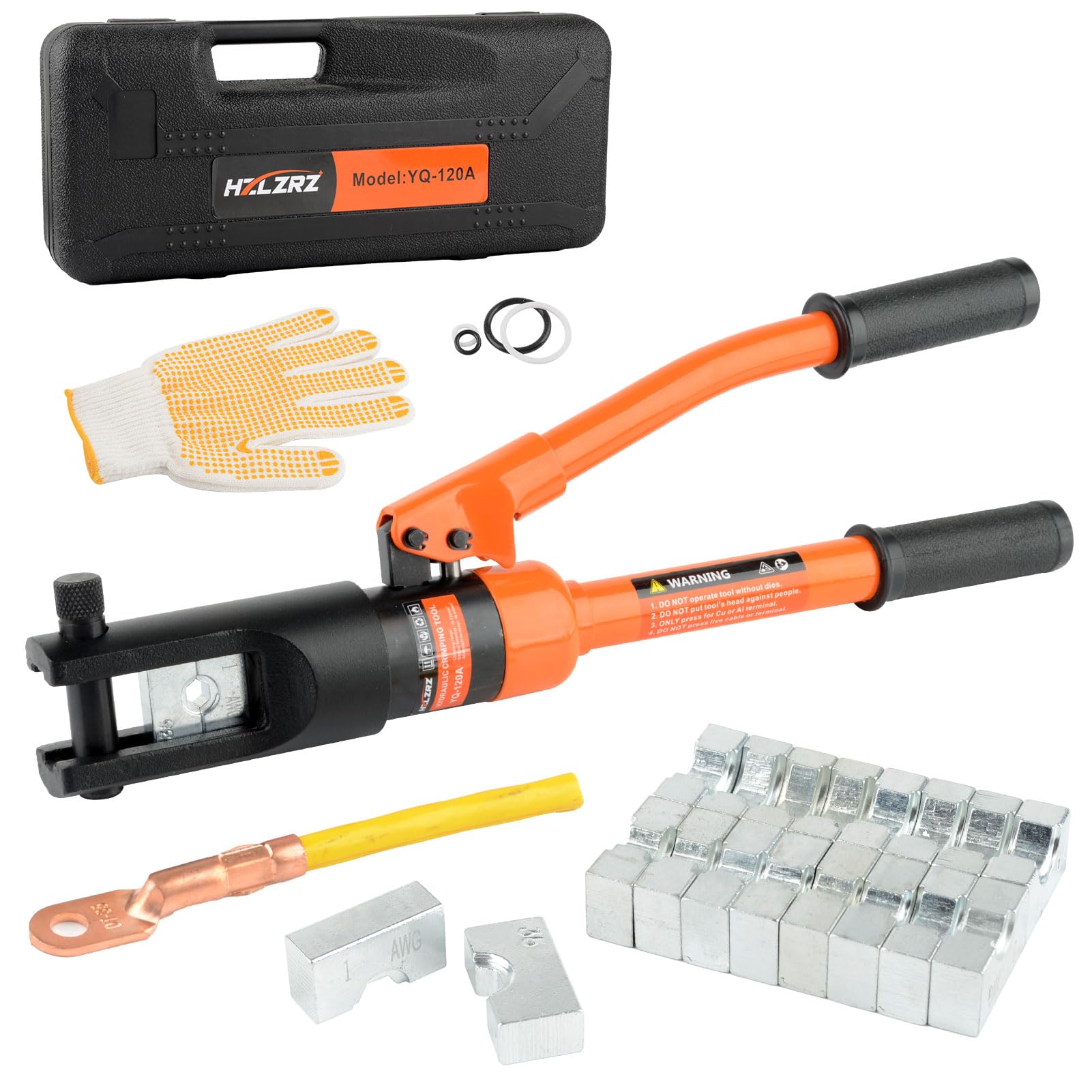 HZLZRZ 12-Ton hydraulic crimping tool with eight-die set for precise lug crimps.