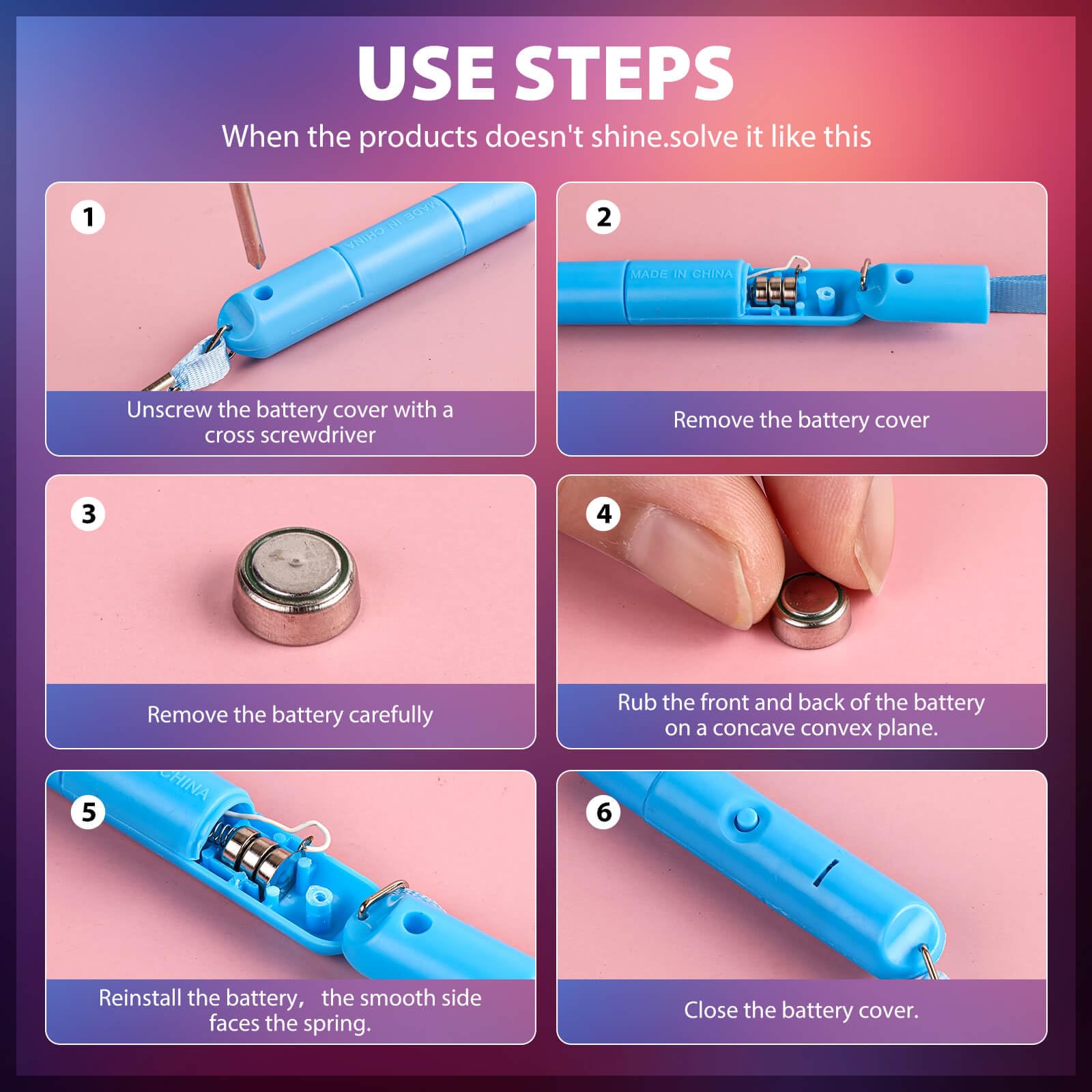 i7creoy replaceable CR2032 batteries provide 12+ hours of continuous glow