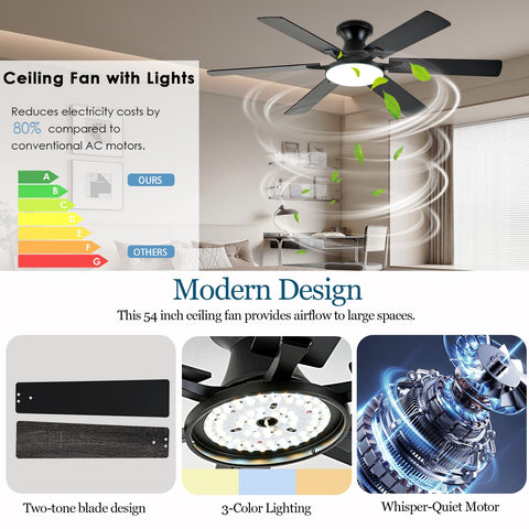 iacaf low-profile black ceiling fan with remote and app for quick control.