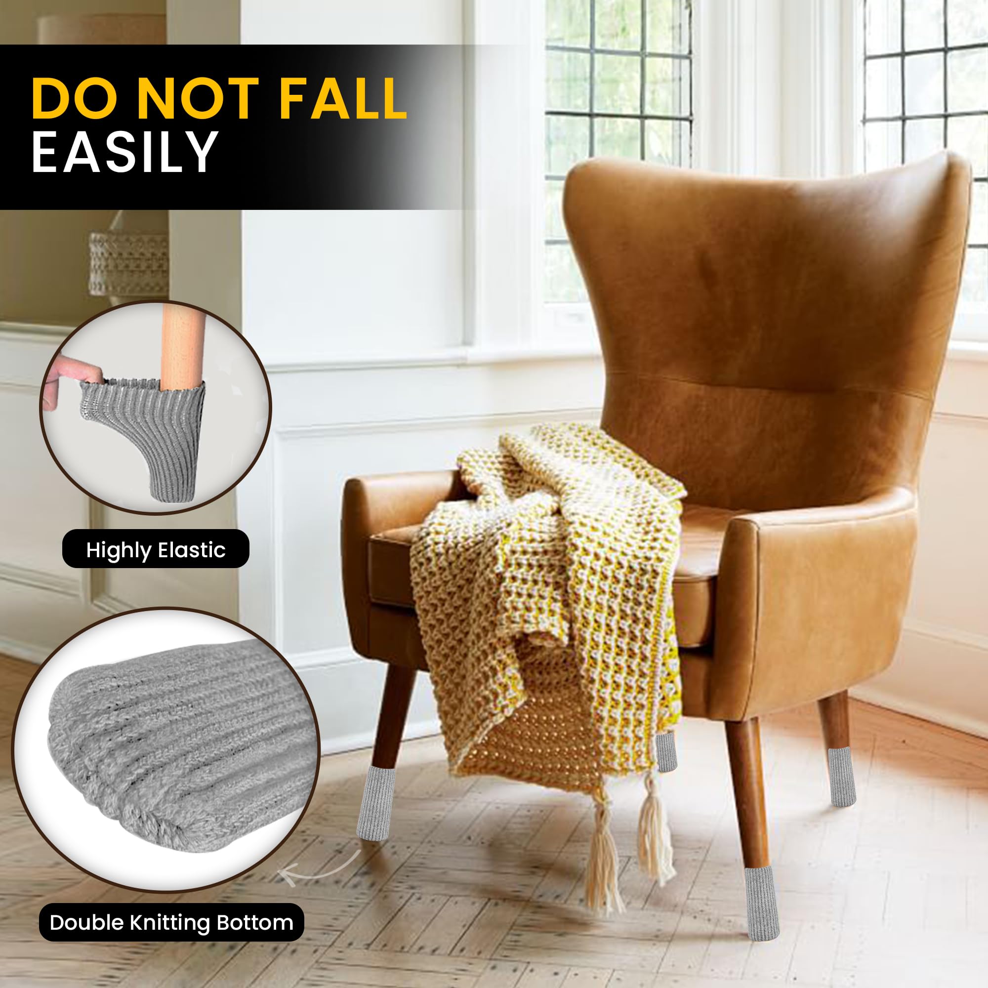 IAMZAY round-leg sock fitted securely on round chair legs.