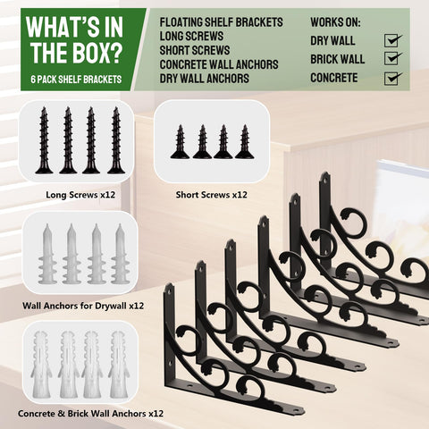 IARTOPS six-pack brackets for floating shelves in tight spaces