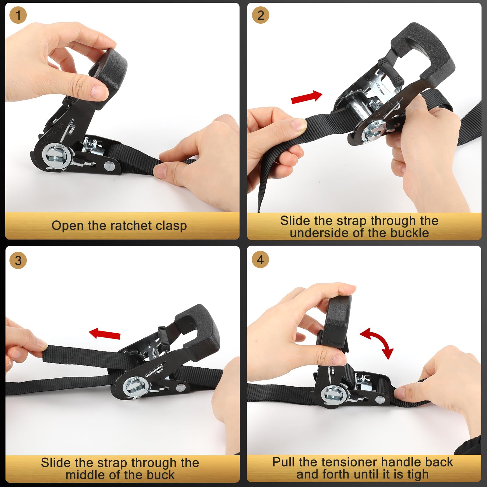 IAZZCO ratchet straps four pack provides reliable tie-downs for multiple trips.