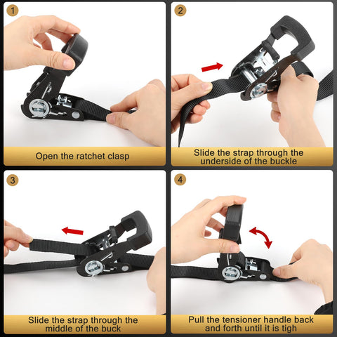 IAZZCO ratchet straps four pack provides reliable tie-downs for multiple trips.