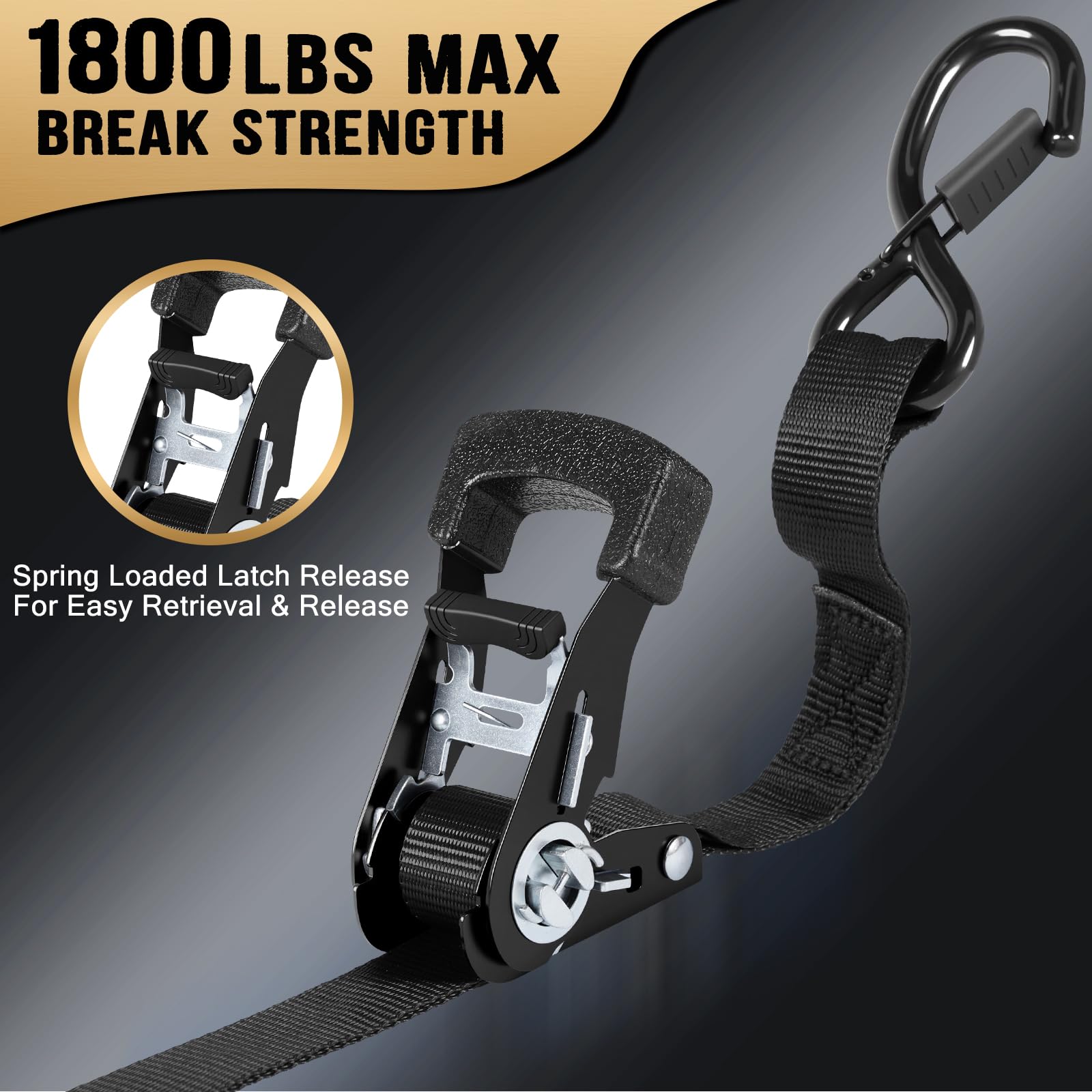IAZZCO ratchet straps with reinforced safety hooks protect cargo and prevent scratches.