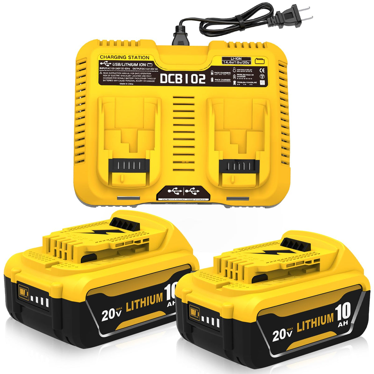Ibanti 2-pack 10Ah DCB208 batteries with LED indicators for charging status