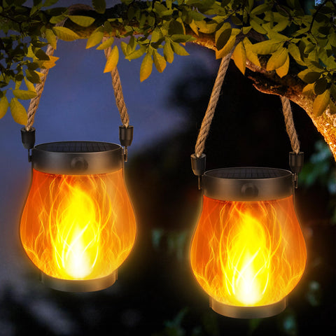iBaycon solar lantern dancing flame creates spooky Halloween ambiance outdoors