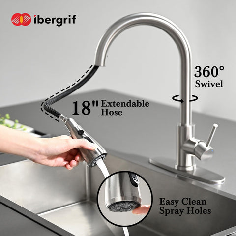Ibergrif faucet offers 3 spray modes for versatile cleaning tasks in the kitchen.
