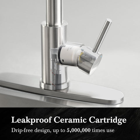 Ibergrif faucet with 360 degree rotation reaches every corner of the sink.