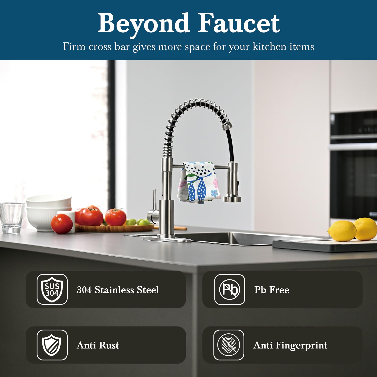 Ibergrif high-arc brushed nickel finish adds modern style and durability