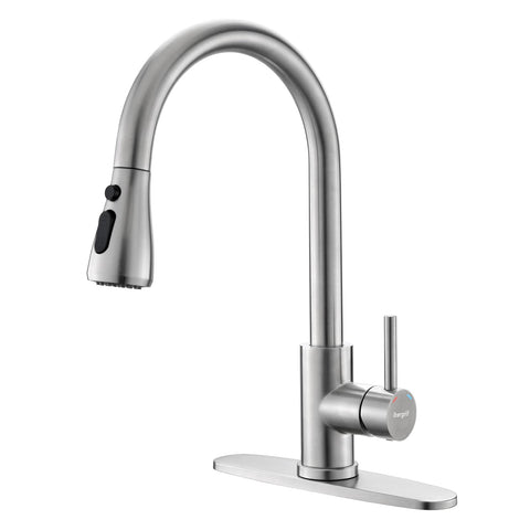 Ibergrif kitchen faucet pull-down spray demonstrates flexible reach for easy dish cleanup.