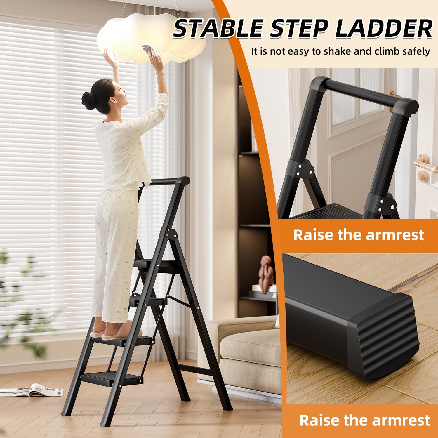 Ibihoeesoe carbon steel ladder with reinforced beams for durability