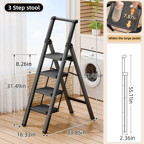 Ibihoeesoe 4-step ladder wide anti-slip pedals ensure stable footing