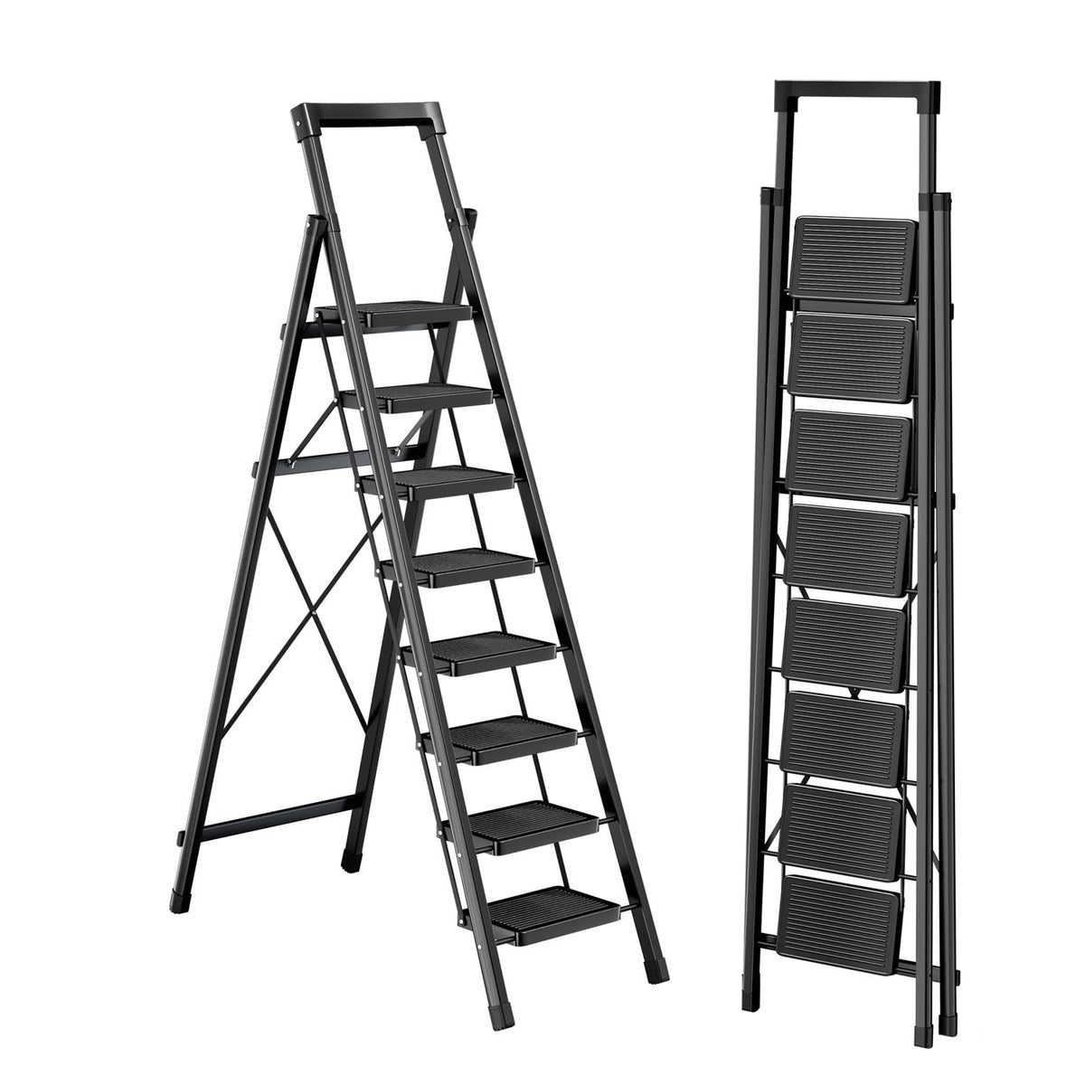 Ibihoeesoe 8-step ladder with tray shows convenient tool storage for tasks