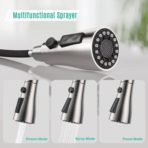 IBOFYY faucet offers three spray settings for versatile cleaning.