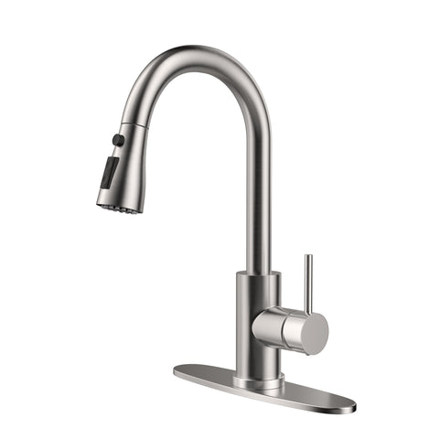 IBOFYY kitchen faucet in brushed nickel with arc design for durability.