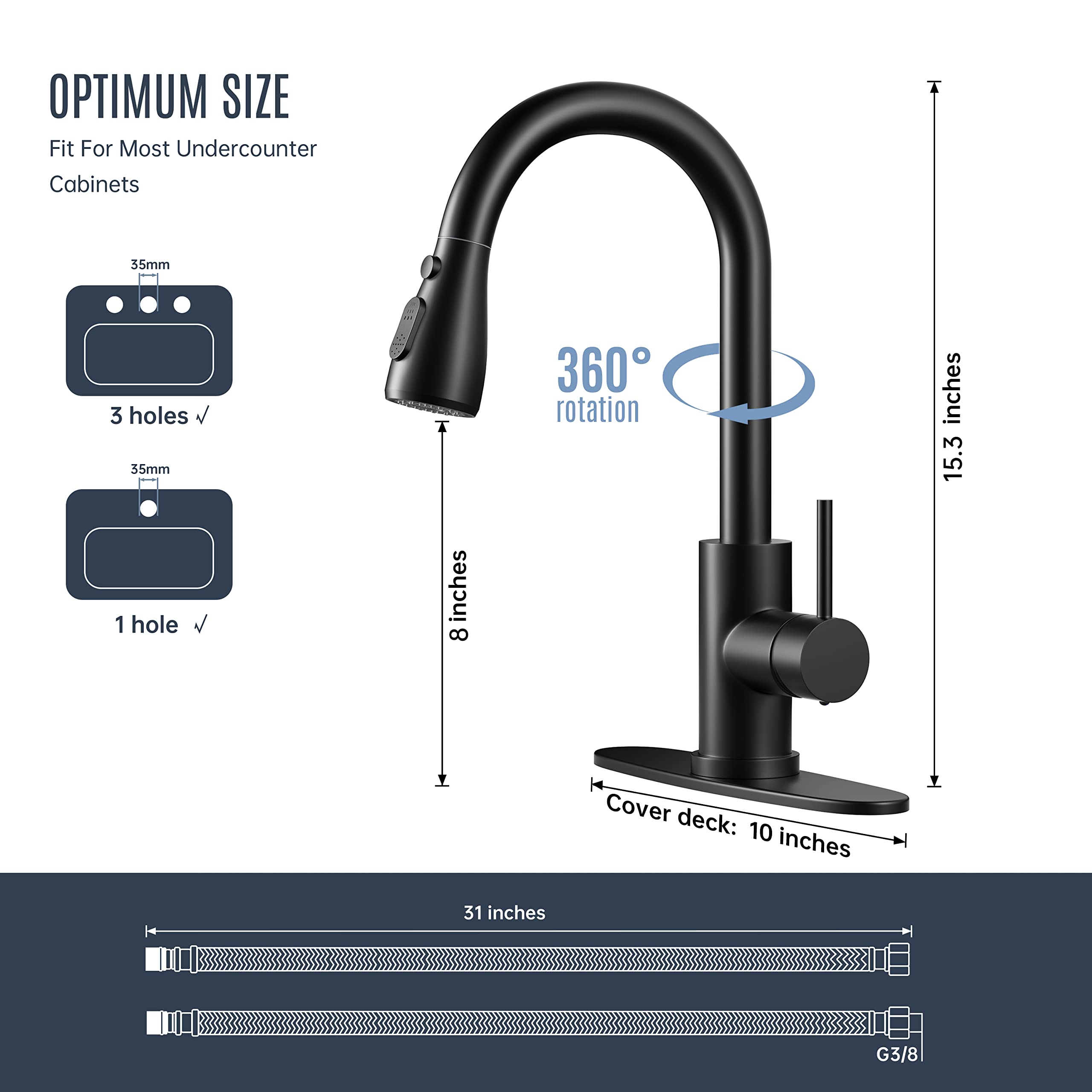 IBOFYY high-arc faucet in stainless steel for convenient 360° rotation.