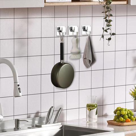 IBosins brushed silver hooks add contemporary style to any room.