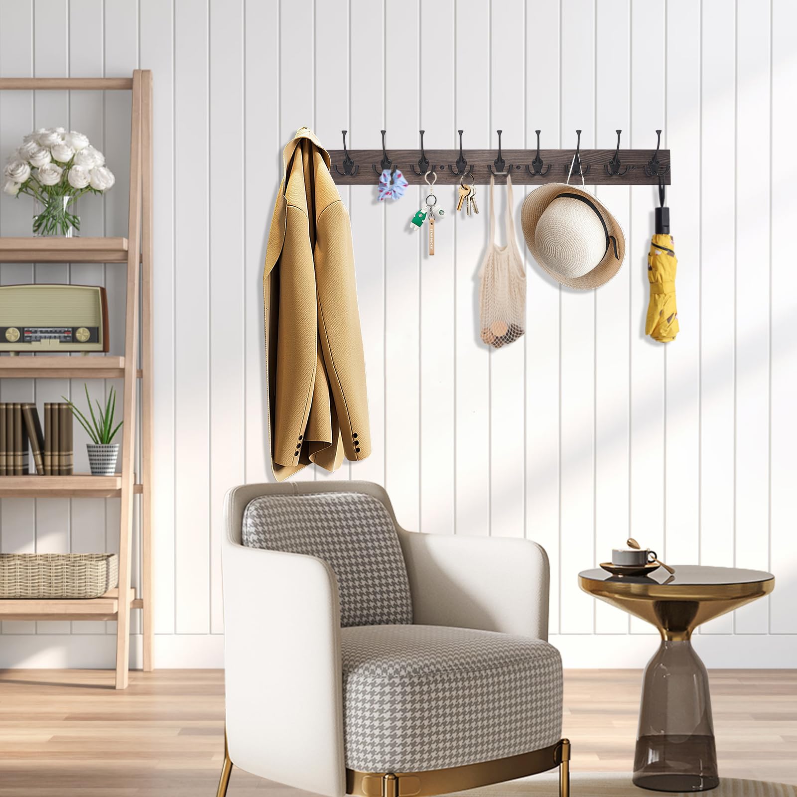 IBosins easy-install coat rack with pre-drilled holes simplifies mounting