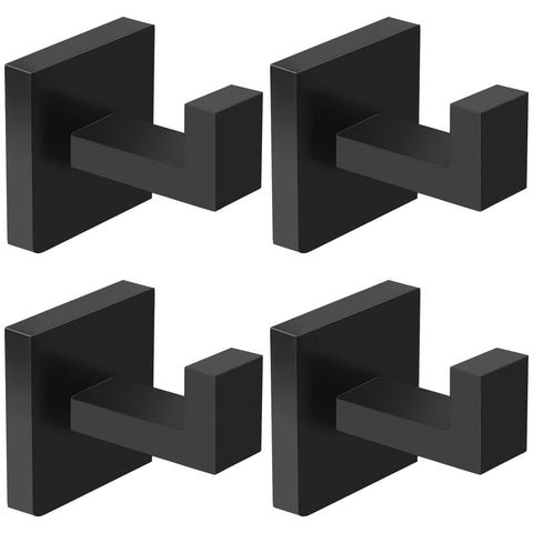 IBosins square matte black towel hook mounted on wall for bathroom organization