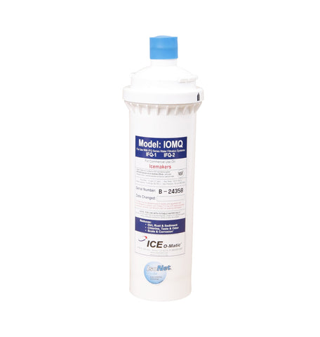 Ice-O-Matic IOMQ replacement filter cartridge for IFQ1/IFQ2 reduces chlorine taste and scale buildup.
