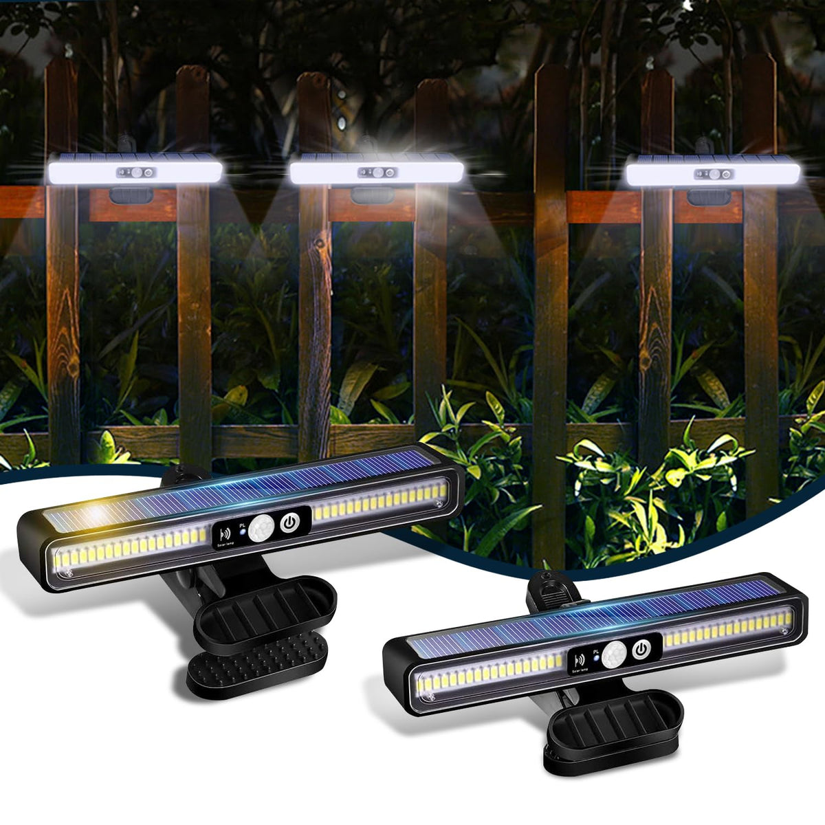 ICEKO KN clip-on solar motion light on fence enhances security with motion sensing.
