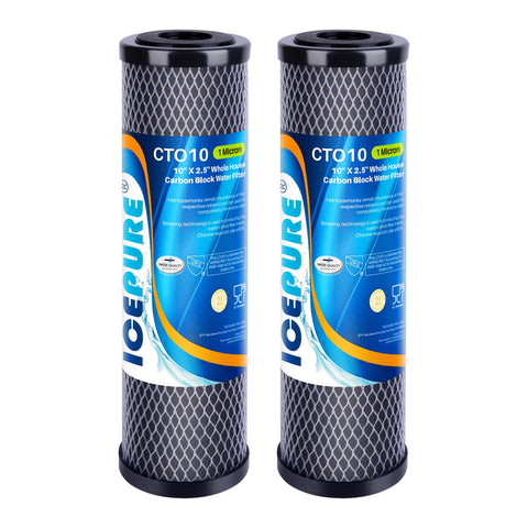 ICEPURE 1-micron 2.5x10 cartridge ready for whole-house use, reduces taste and odor.