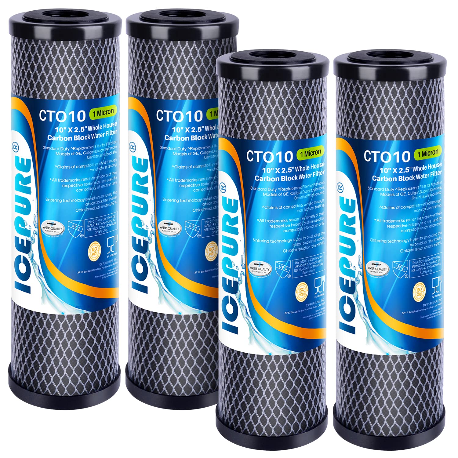ICEPURE 1-micron whole-house filter packaging highlights cleaner water