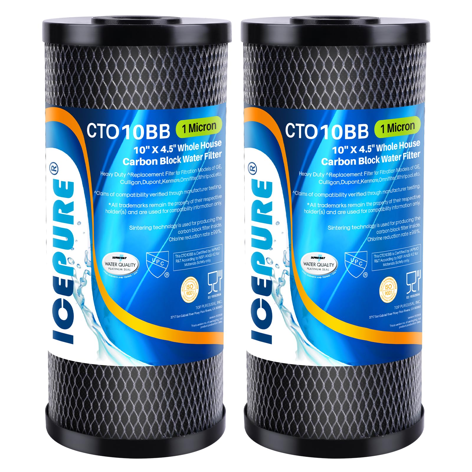 ICEPURE 10x4.5-inch filter ready for standard housing reduces sediments and chlorine.