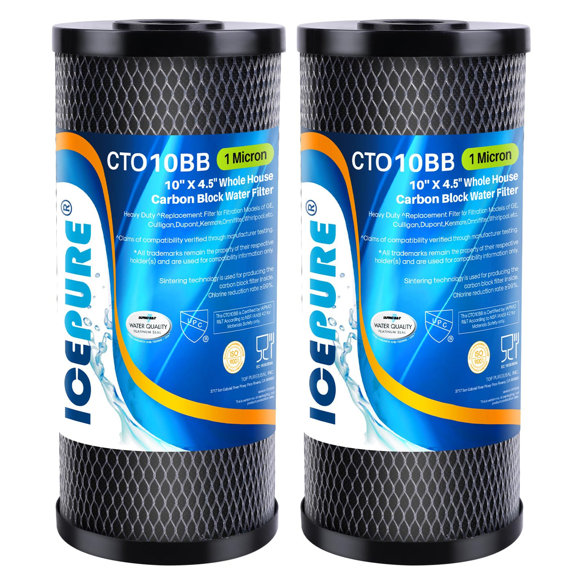 ICEPURE 10x4.5-inch filter ready for standard housing reduces sediments and chlorine.
