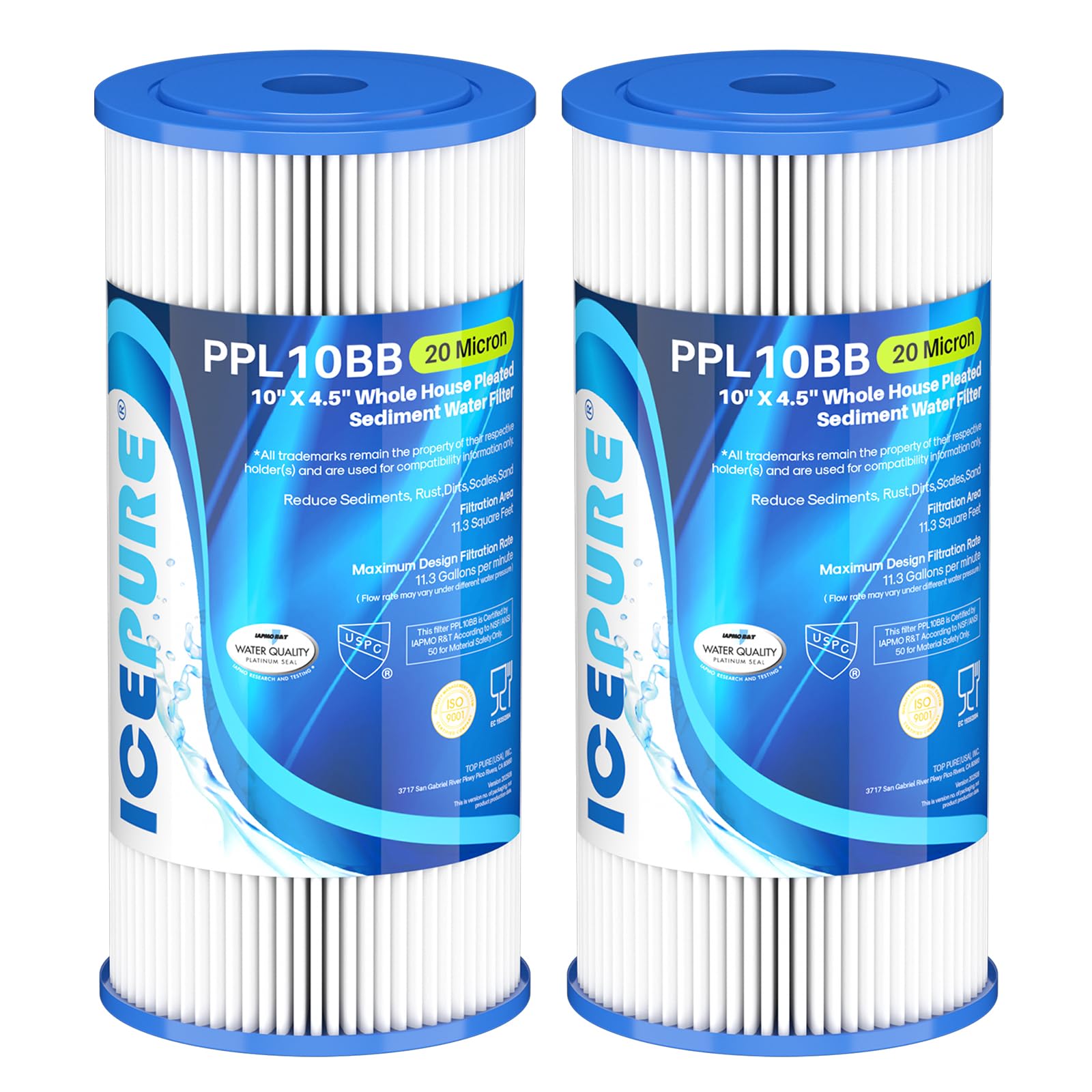 ICEPURE 20-micron 10x4.5-inch whole-house filter removes sediment for cleaner well water.
