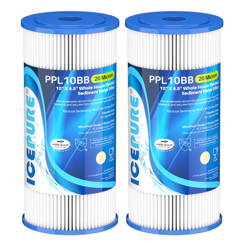 ICEPURE 20-micron 10x4.5-inch whole-house filter removes sediment for cleaner well water.