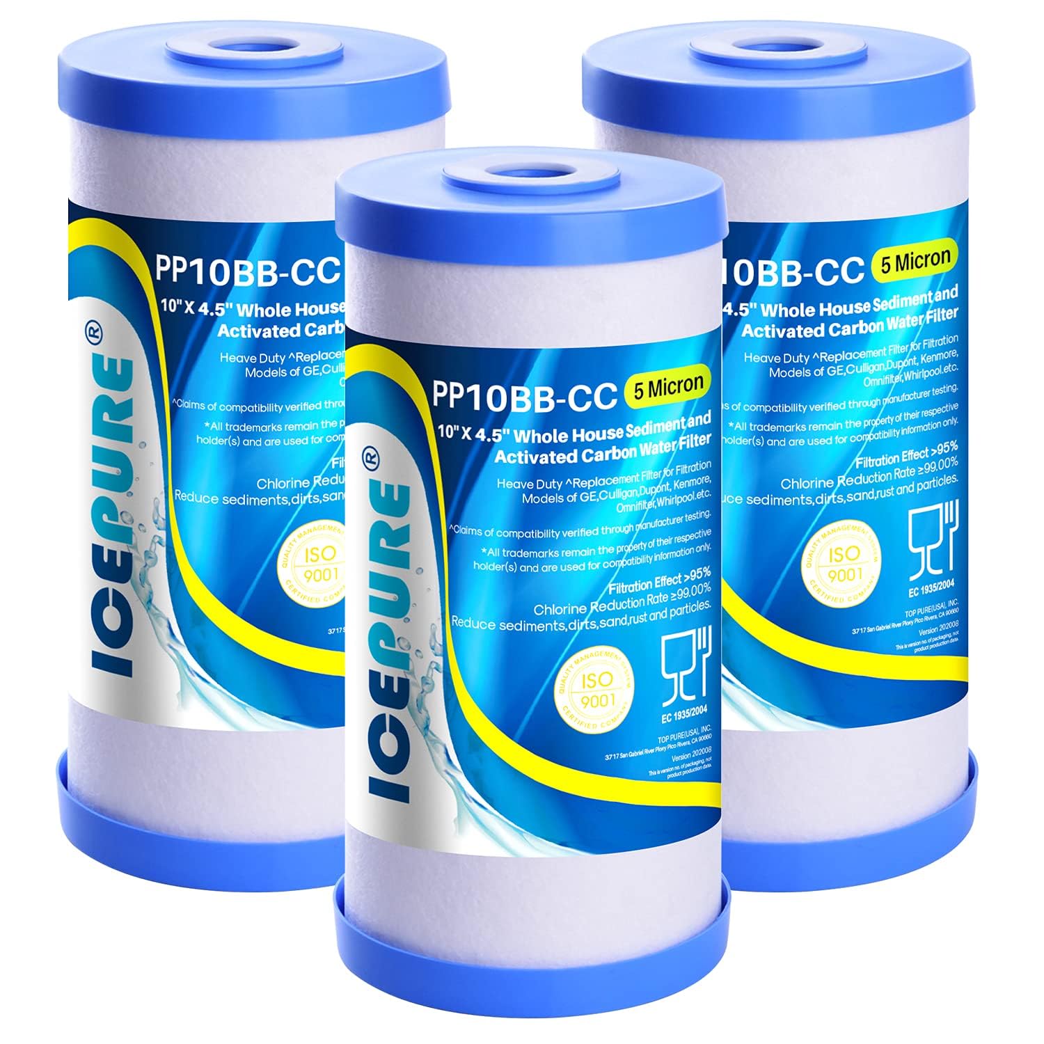 ICEPURE 5 micron filter cartridge exterior view shows sediment capture for cleaner tap water