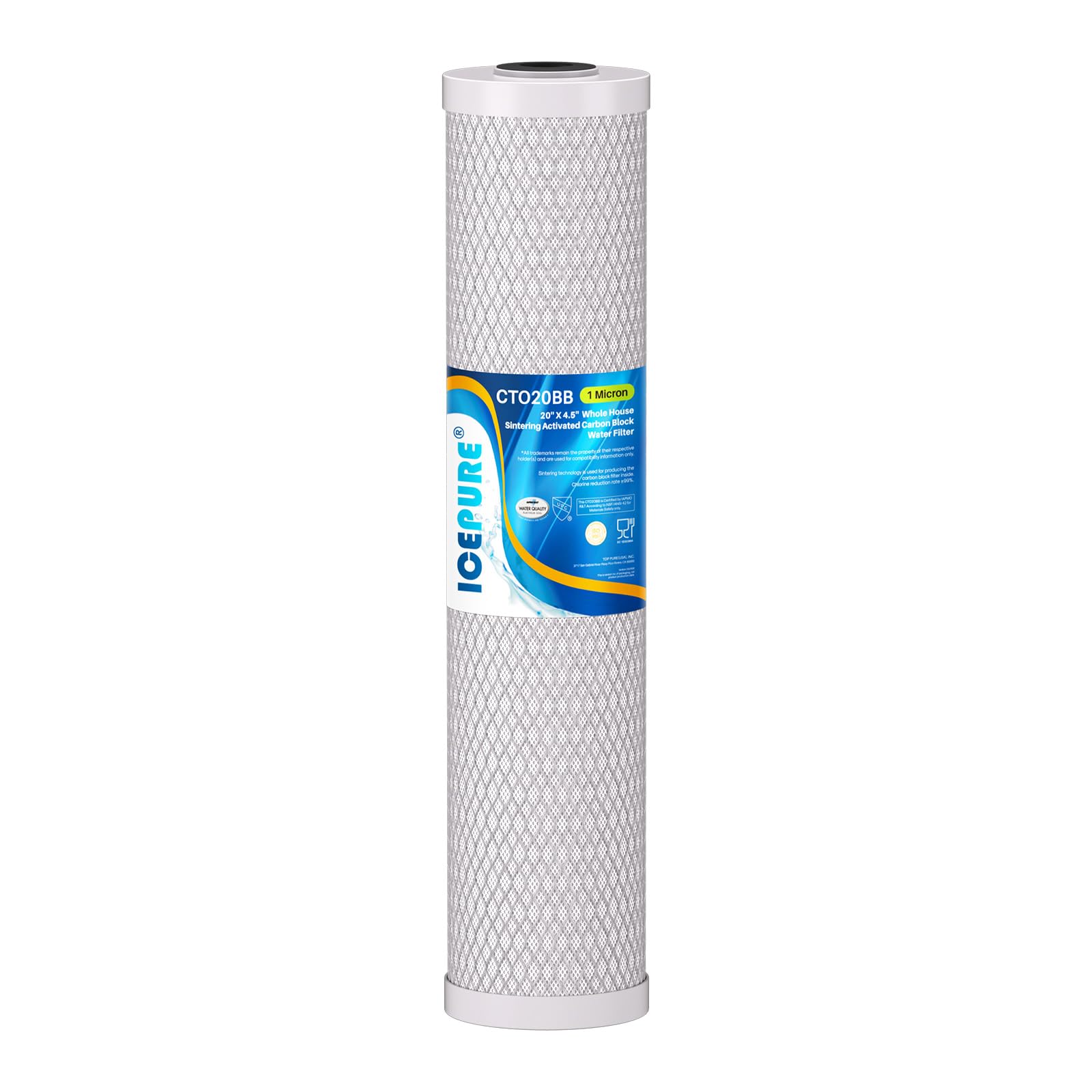ICEPURE CTO20BB filter removes chlorine for fresher-tasting tap water.