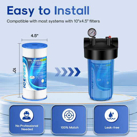 ICEPURE pleated sediment filter design boosts dirt-holding capacity for longer-lasting filtration.