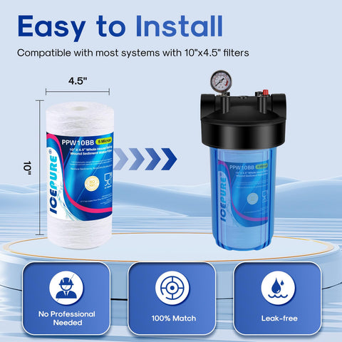 ICEPURE well water sediment filter reduces sediment and rust in daily taps.