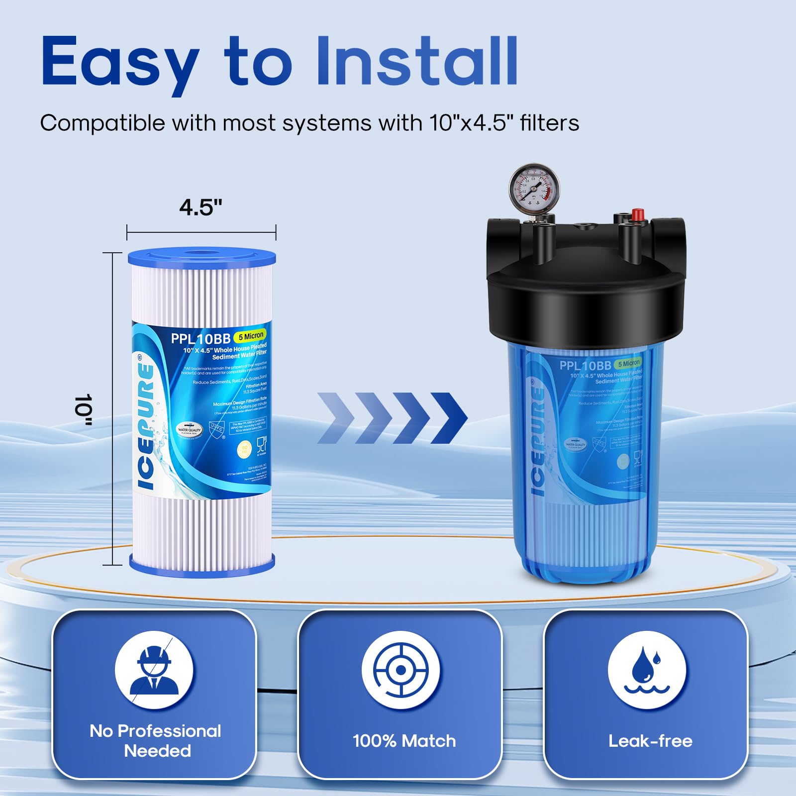 ICEPURE well-water use case with clear, cleaner-looking water after filtration.