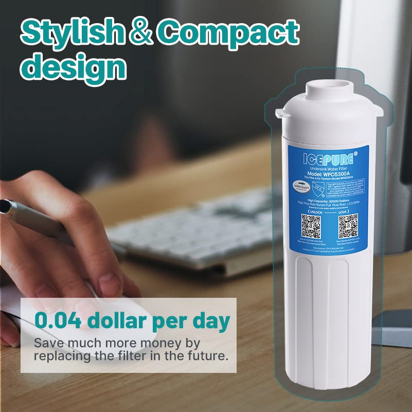 ICEPURE WFC5300A compact under-sink unit in a modern kitchen.