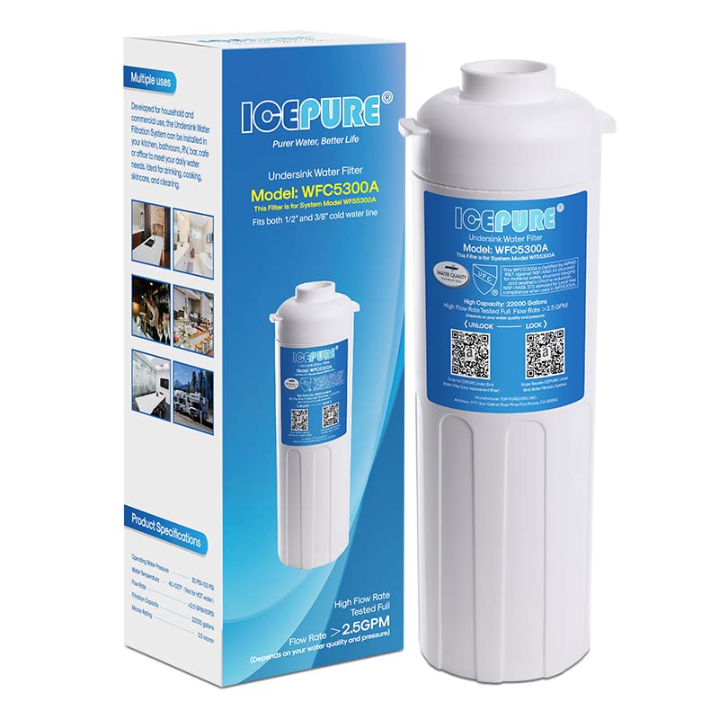ICEPURE WFC5300A under-sink front view showing compact installation for kitchens.