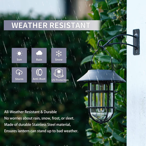 Icerona solar lantern with stainless steel hooks enables easy mounting.